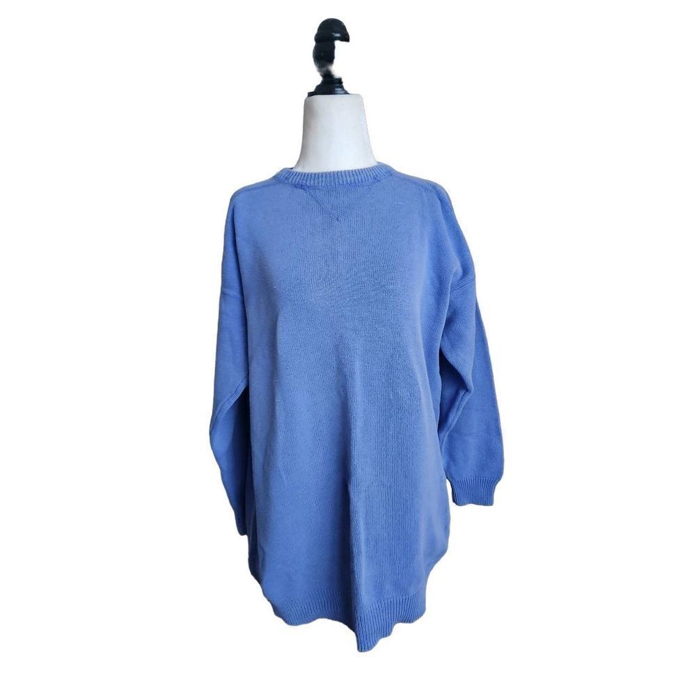 Vintage Periwinkle Purple Cotton knit Sweater Long 3/4 Sleeve 80s 90s Blue